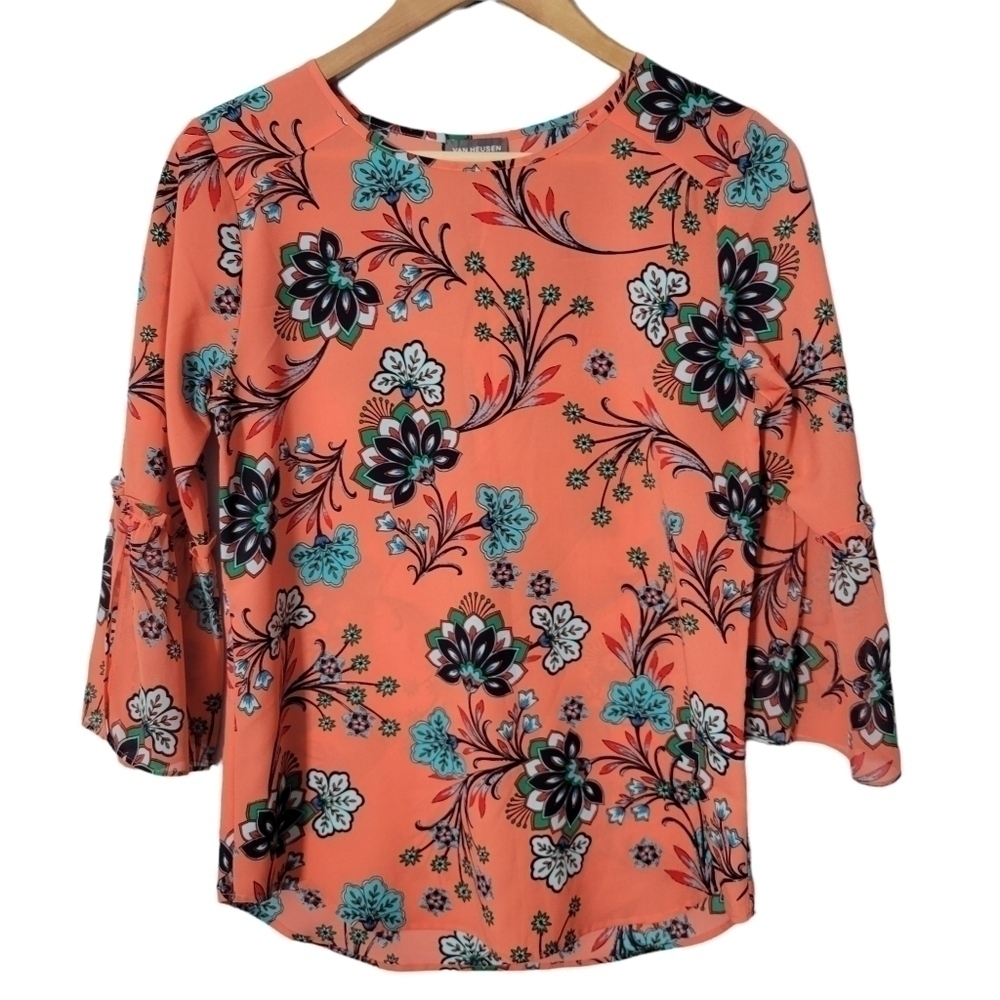 Van Heusen Coral Paisley Print Bell Sleeve Blouse